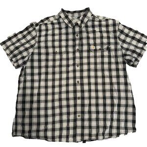 Carhartt Men's Relaxed Fit Gray Plaid Short Sleeve Button Up Shirt Size 3XL